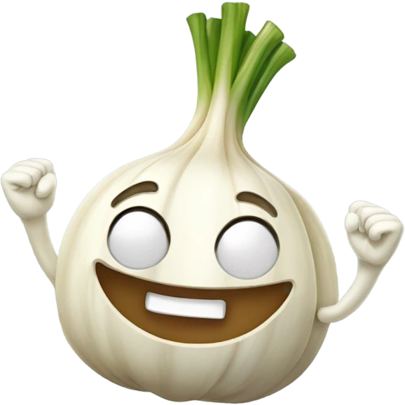 happy garlic with hands up emoji