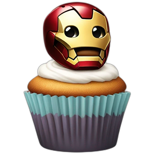 Happy cupcake with iron man sitting on it  emoji