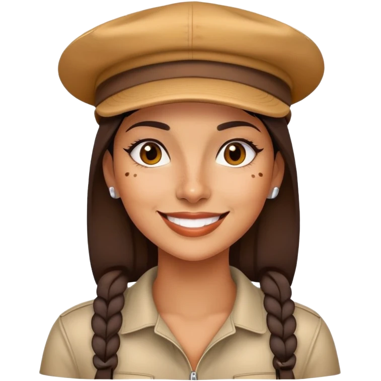 stylish latin-american woman wearing a cap and smiling with a small mole mark on her right chin emoji