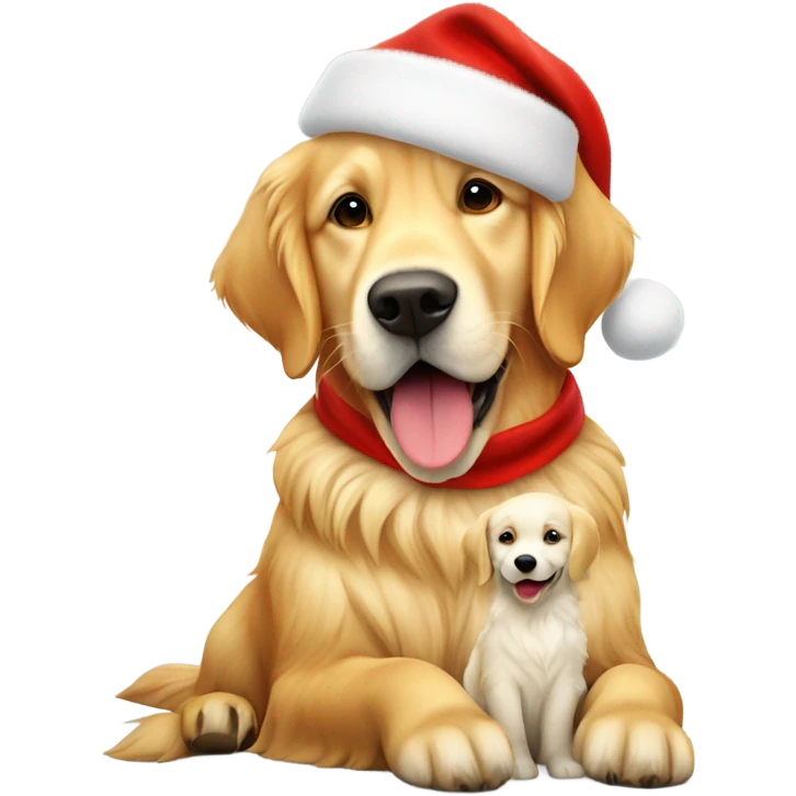 Golden retriver with santa claus emoji