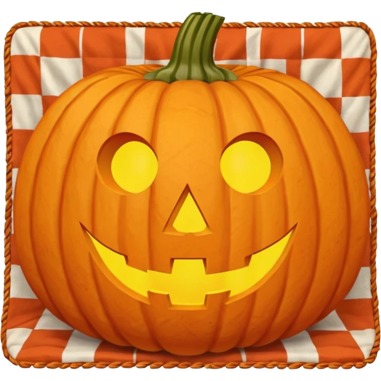 Pumpkin carving on a red gingham blanket  emoji
