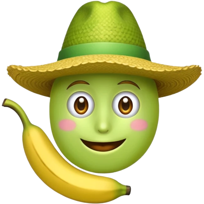 crea un emoji de un platano verde con sombrero.  emoji