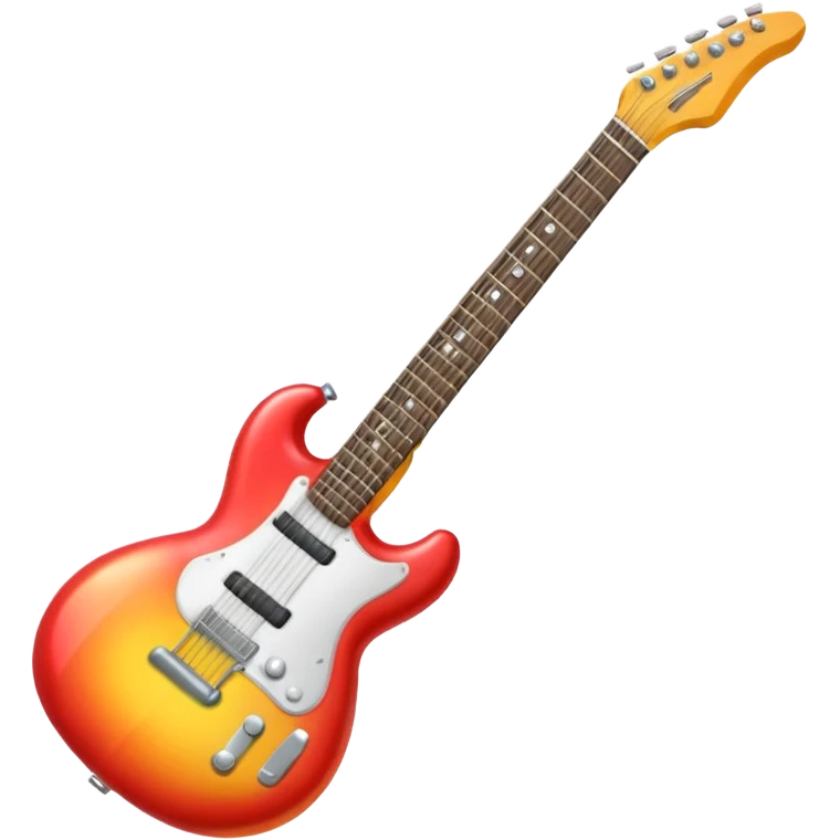 A 3D Apple-style emoji showing the word "ROCK" in bold metallic letters, with a small electric guitar leaning on the text, vibrant glowing effect, playful and energetic cartoon style, symbolizing rock music. emoji