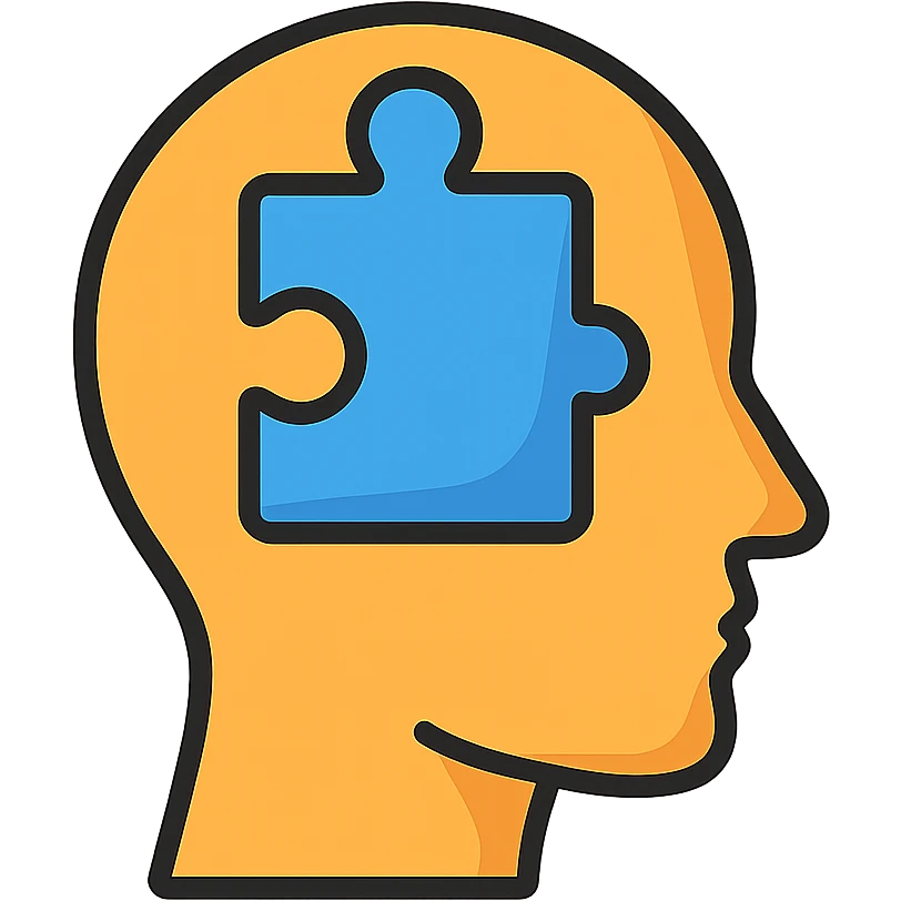 puzzle piece in head icon emoji, clear outlines, strong shadows and highlights, psychology and psychosomatics theme emoji