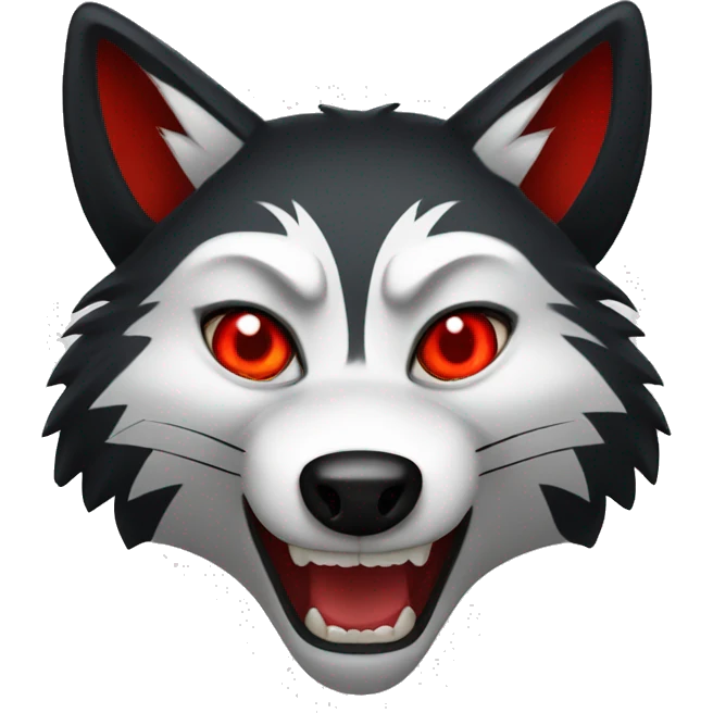 angry black fox with a lot of red lines on face and white mouth and bright red eyes emoji