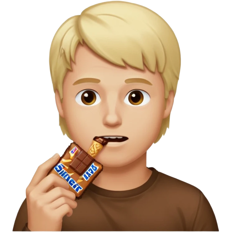 men with blond hairs eat a snickers emoji