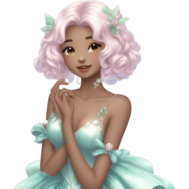 Dreamy pretty elegant kawaii cute shiny blushing shy anime lady kawaii beautiful hair naturecore fairycore cottagecore jewels trending aesthetic full body emoji