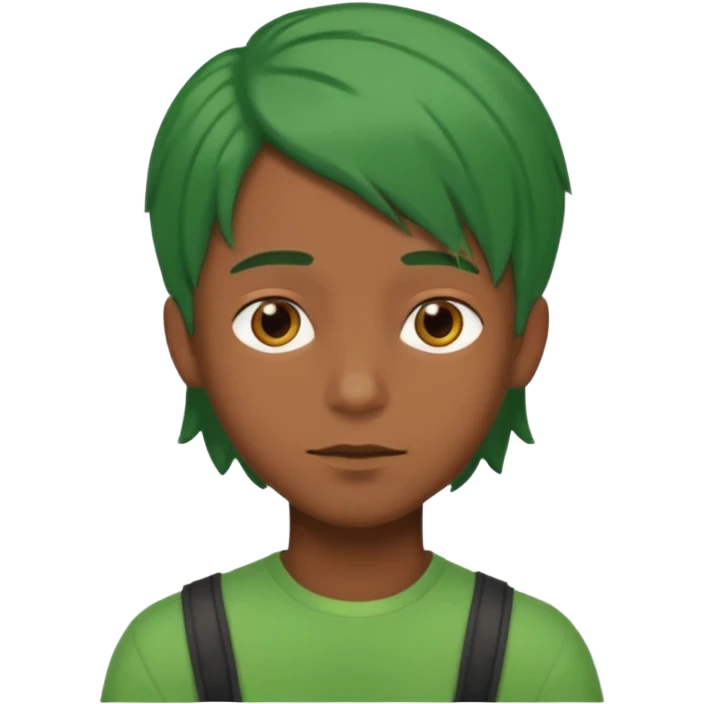 brown boy with green shoulder lenght hair emoji