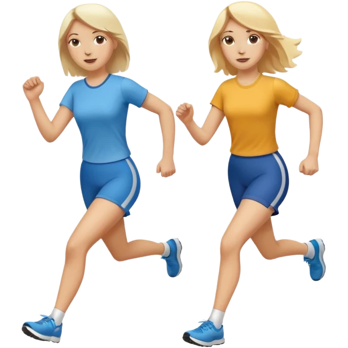 I want 2 women holding hands running in same direction, one is brunette, one is blonde emoji