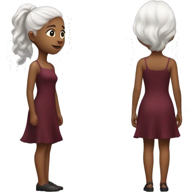 realistic girl stands with her back white hair on her tight-fitting burgundy dress emoji