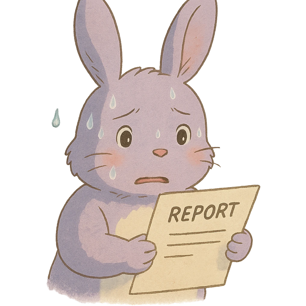 lavender bunny sweating and holding a report, soft Ghibli style emoji