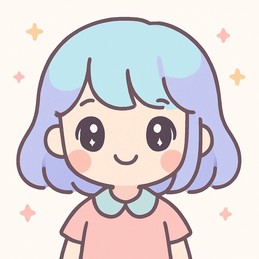 cute Japanese girl, kawaii style, big eyes, soft colors, cheerful expression emoji