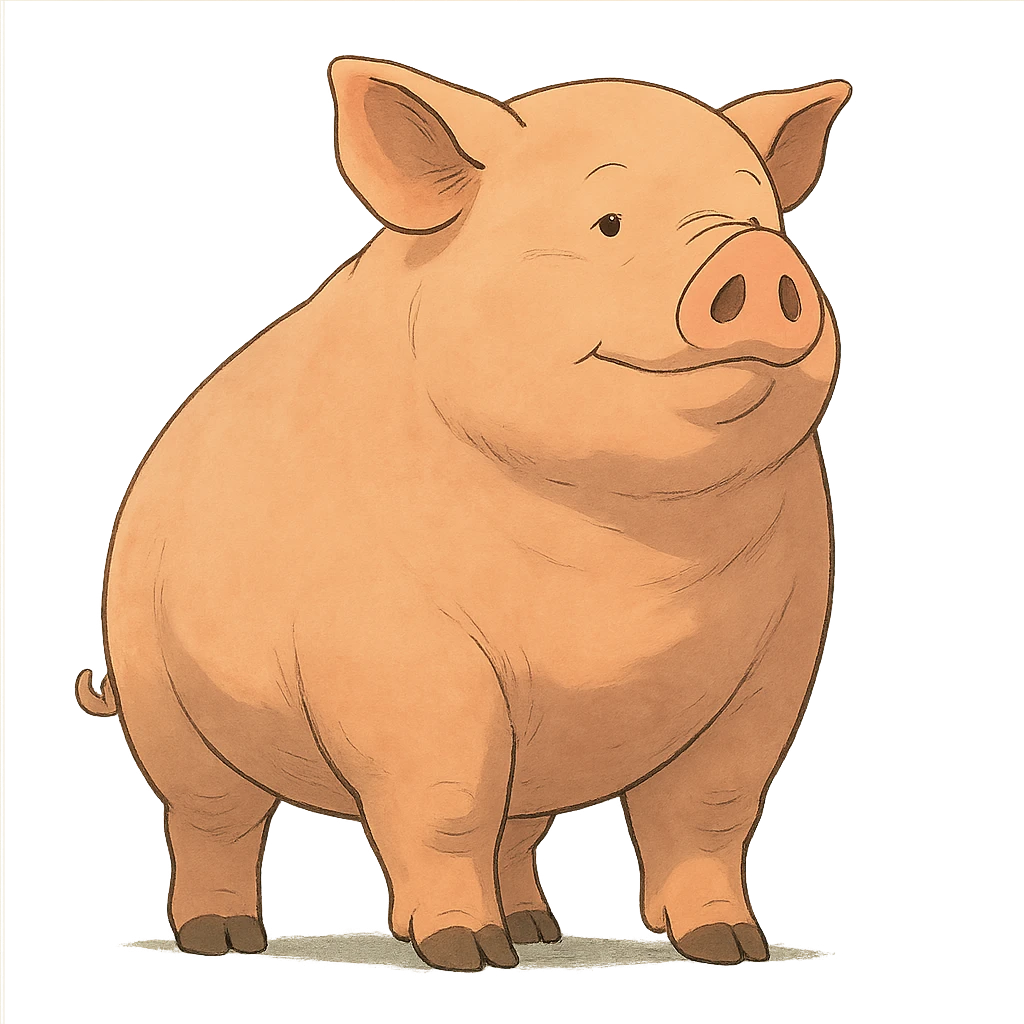 ghibli style pig, soft shading, gigantic emoji