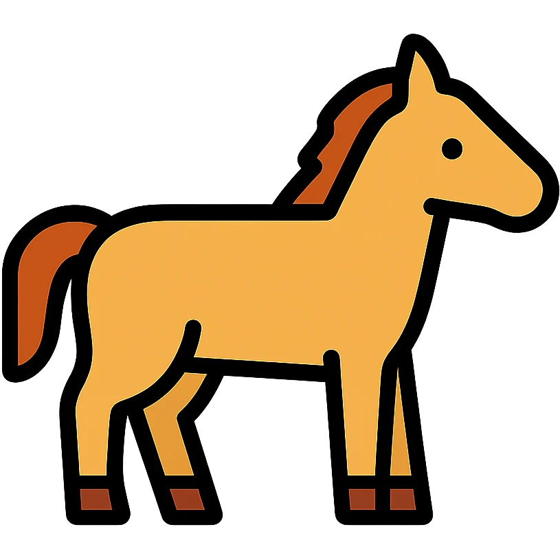 Recreate the horse icon in a modern, clean, and simple icon style with no text. Maintain a transparent background. Focus on clarity and minimalism in the design. emoji