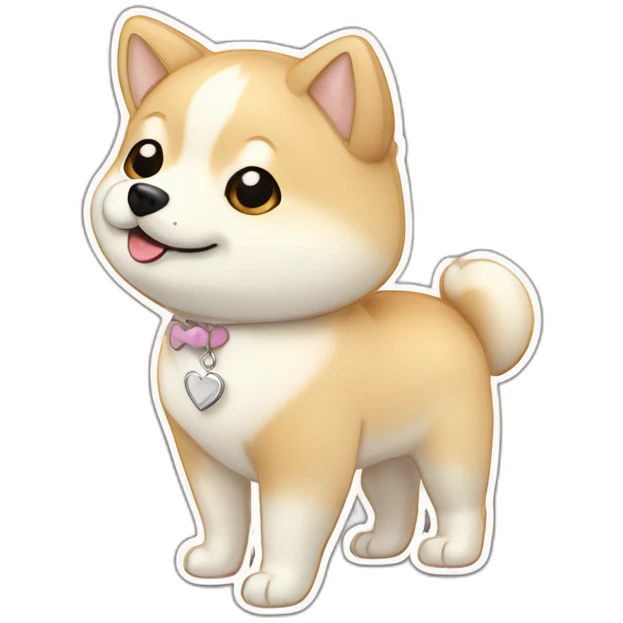 Cream Shiba Inu with silver heart name tag emoji
