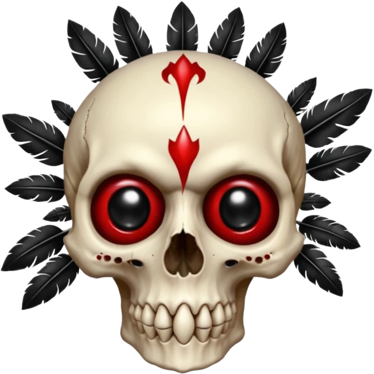 Sanguine-red black-eye-sockets canine-skull with black hollow eye sockets and black feathers and black gems and black spikes emoji