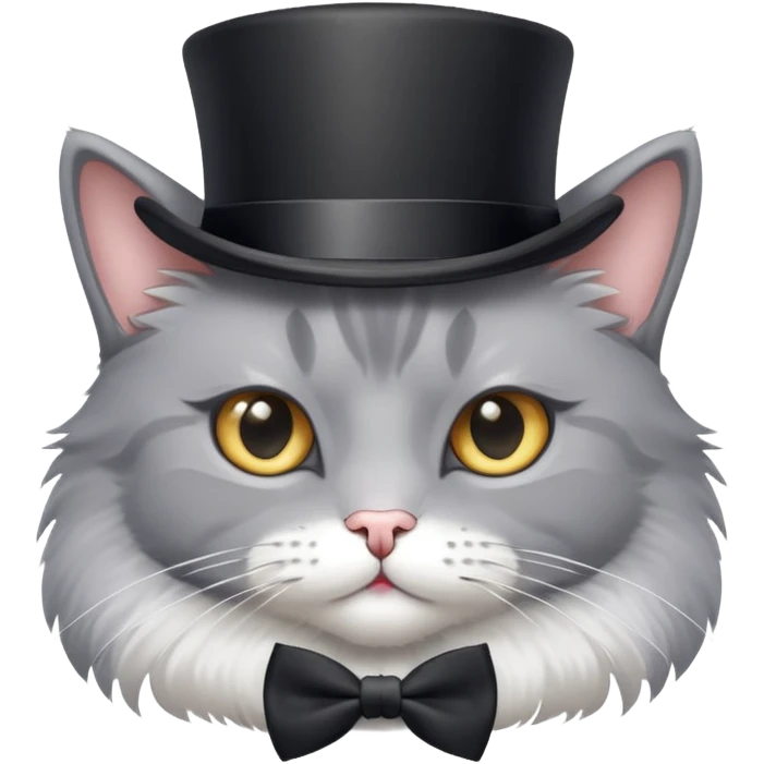 A gray cat with a top hat and bow tie emoji