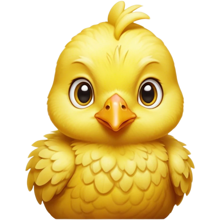 Cinematic Noble Yellow Baby Chicken Portrait Emoji, Poised and regal, with a tiny, fluffy build and a vibrant, well-groomed bright yellow downy coat, deep-set soulful beady eyes, Simplified yet sharp and sophisticated features, highly detailed, glowing with a soft, dignified glow, high shine, intelligent and charming, stylized with an air of youthful elegance, focused and attentive, soft glowing outline, capturing the essence of a watchful and confident little chick, so majestic it feels as though it could peep out of the screen with effortless authority! emoji