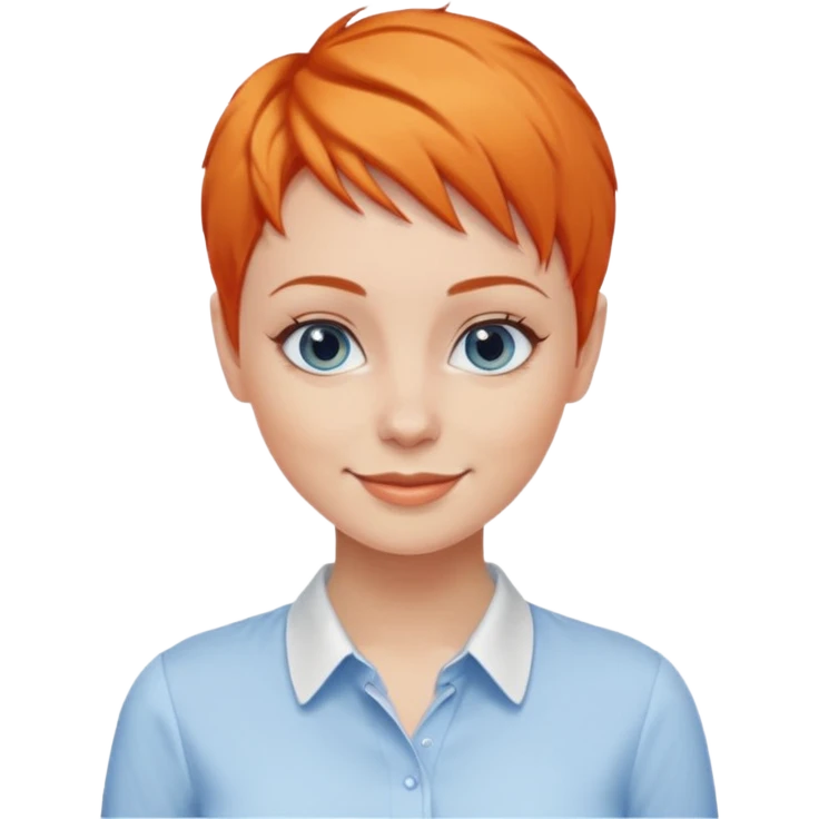 27 year old white woman, orange hair, pixie cut, blue eyes,  wearing a white blouse emoji
