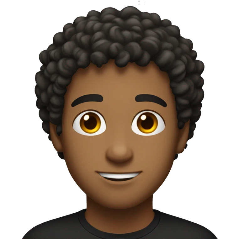 A young man, a curly haircut, a black shirt. around 23 years old and is identified as male. The man's curly hair adds texture to his overall appearance.  His facial expression appears confident and composed.  emoji