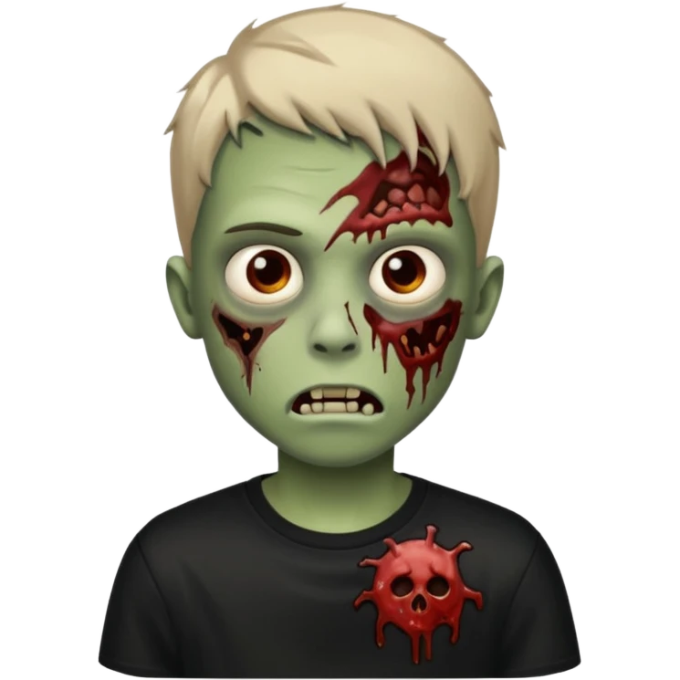 crie um menino zumbi emo sem sangues, com apenas a pele de zumbi e uma camisa preta emoji