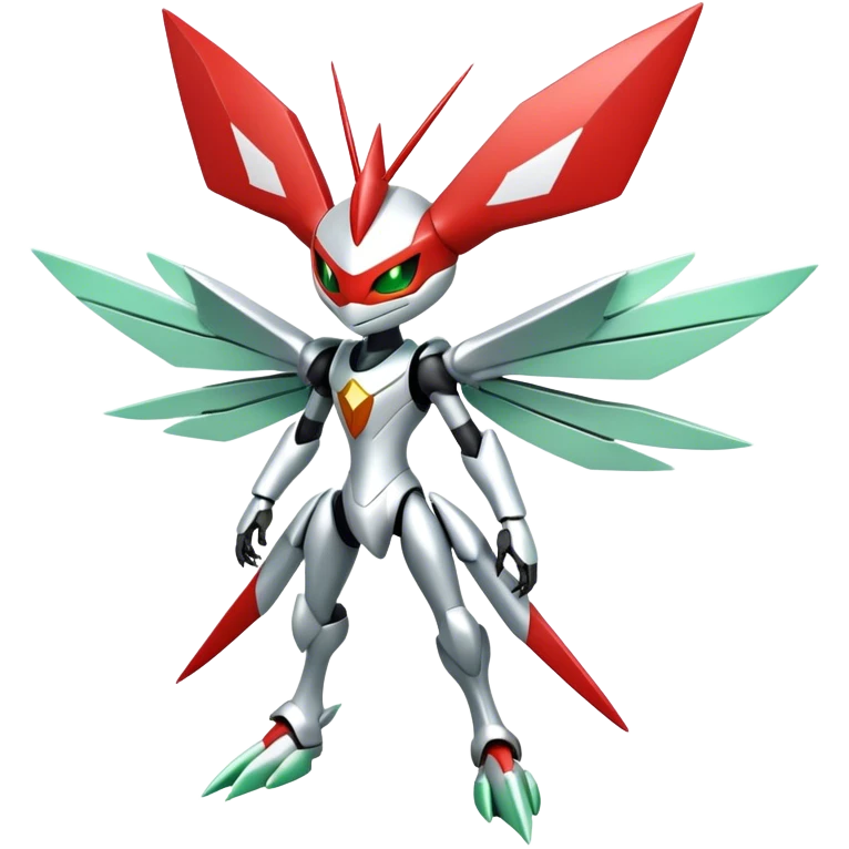 Cute Cool Edgy Shiny Futuristic Ethereal Legendary Kartana-Digimon-Scizor-hybrid full body emoji