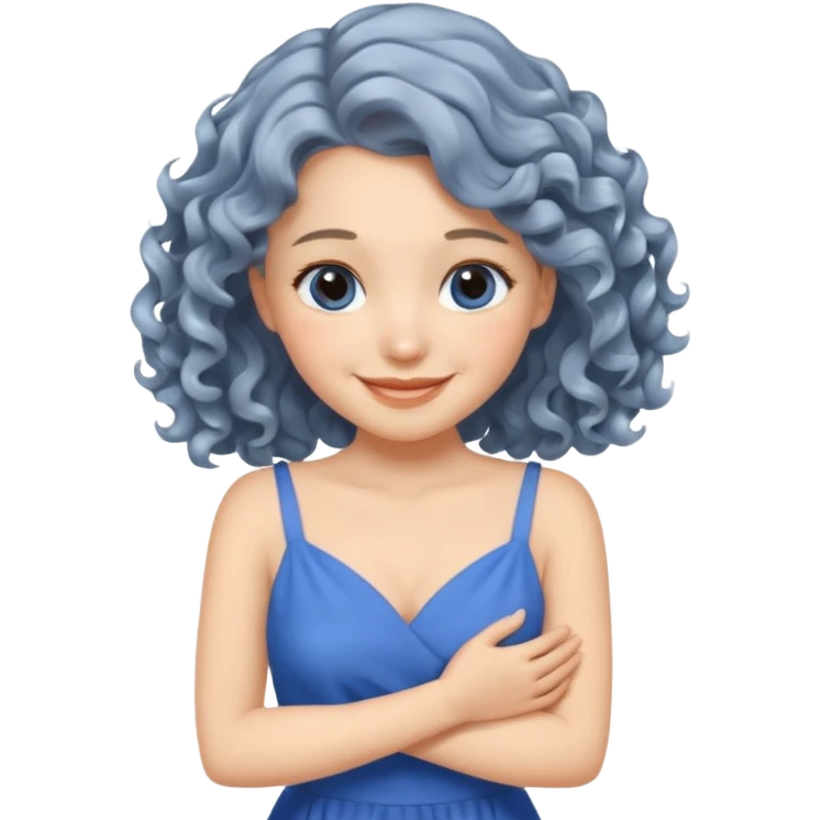 silver, wavy/curly hair shoulder-length smiling lady giving hug emoji