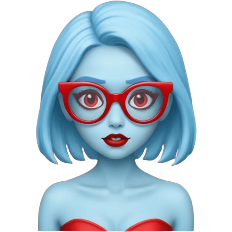 Ghoulia yelps monster high, pale blue skin, red siren glasses emoji
