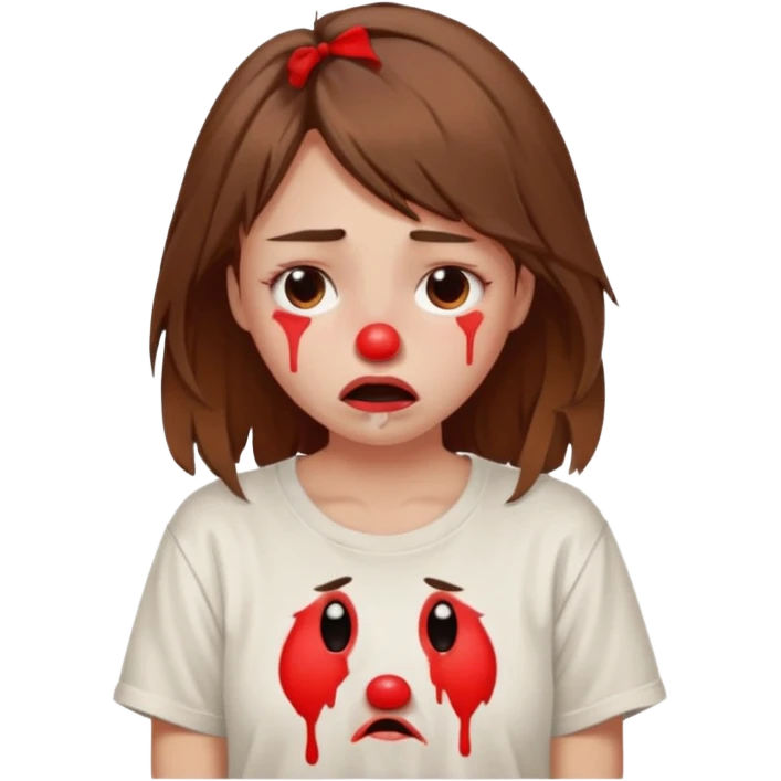 a pretty bratz fair girl crying with a red nose from crying in a loose oversized off white tshirt  emoji