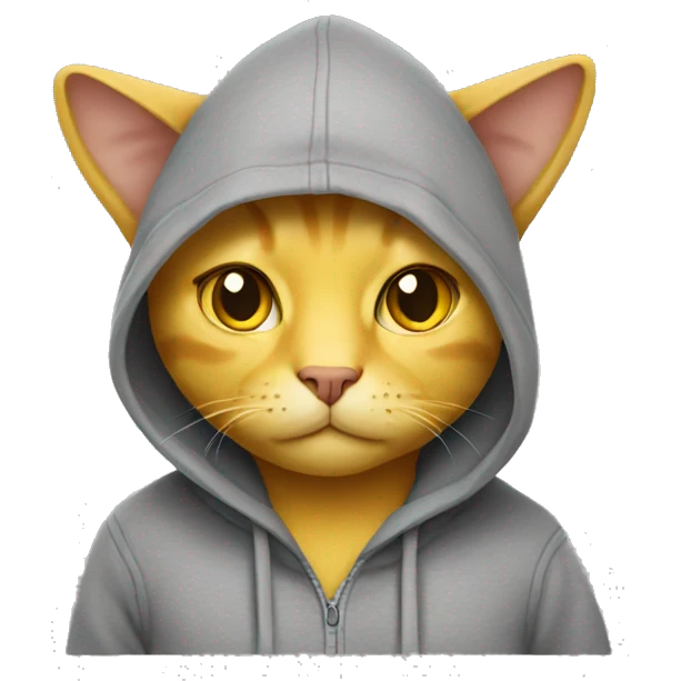 A yellow cat wearing a gray hoodie emoji