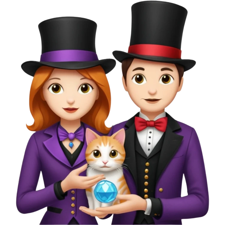 magician couple and their pet cat emoji