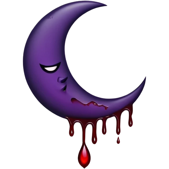 Black crescent moon with blood dripping from it dark purple emoji