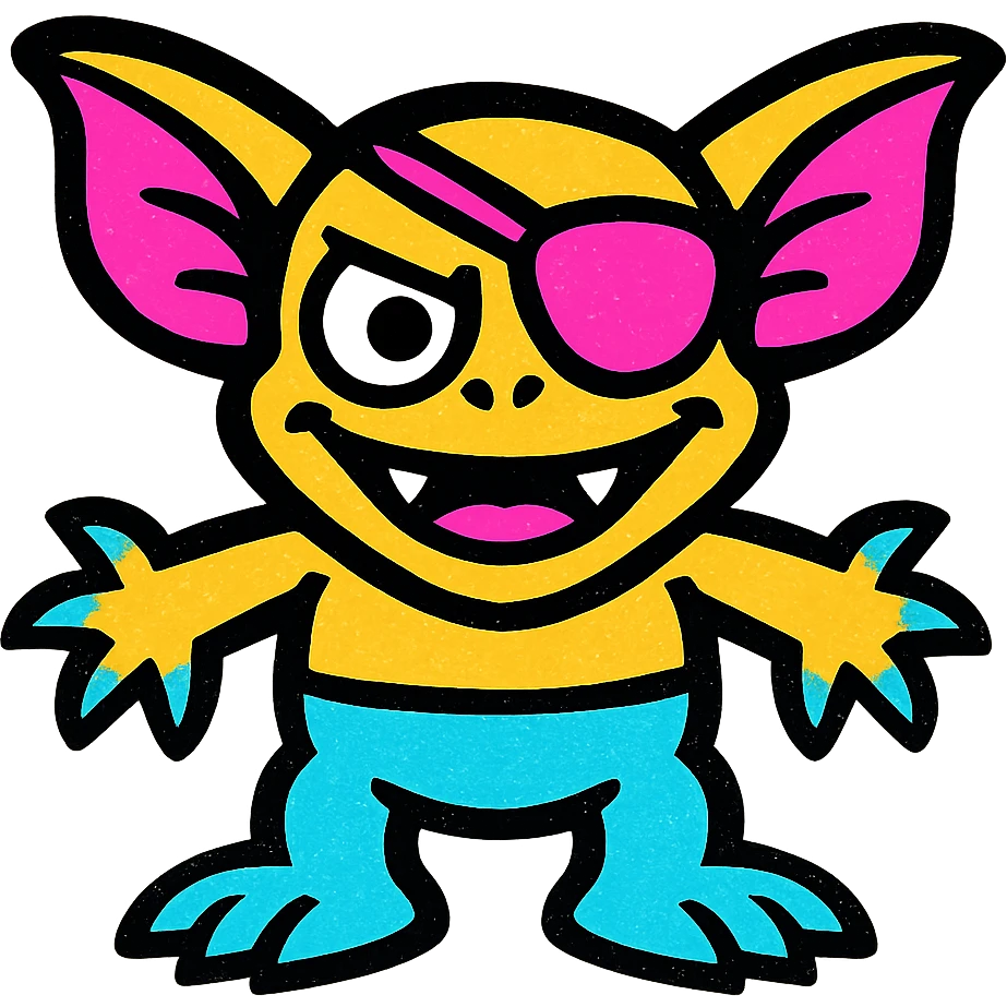 vibrant and mischievous gremlin with an eye patch emoji