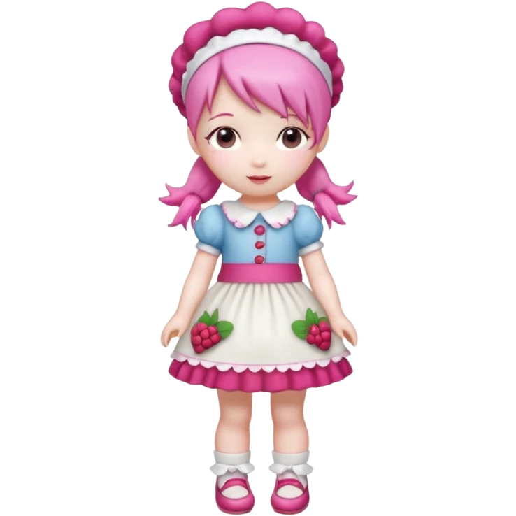 Isolated detaile illustration incredibly raspberry torte doll figurine full body with pink hair and a raspberry hairband emoji