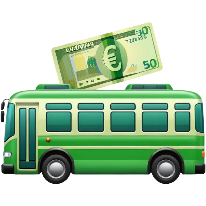 green electric bus with a shiny euro banknote, no text on the bus emoji