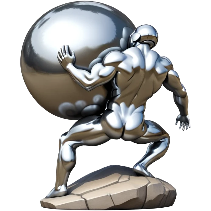 sorayama Sisyphus carrying big round boulder on his back sculpture emoji