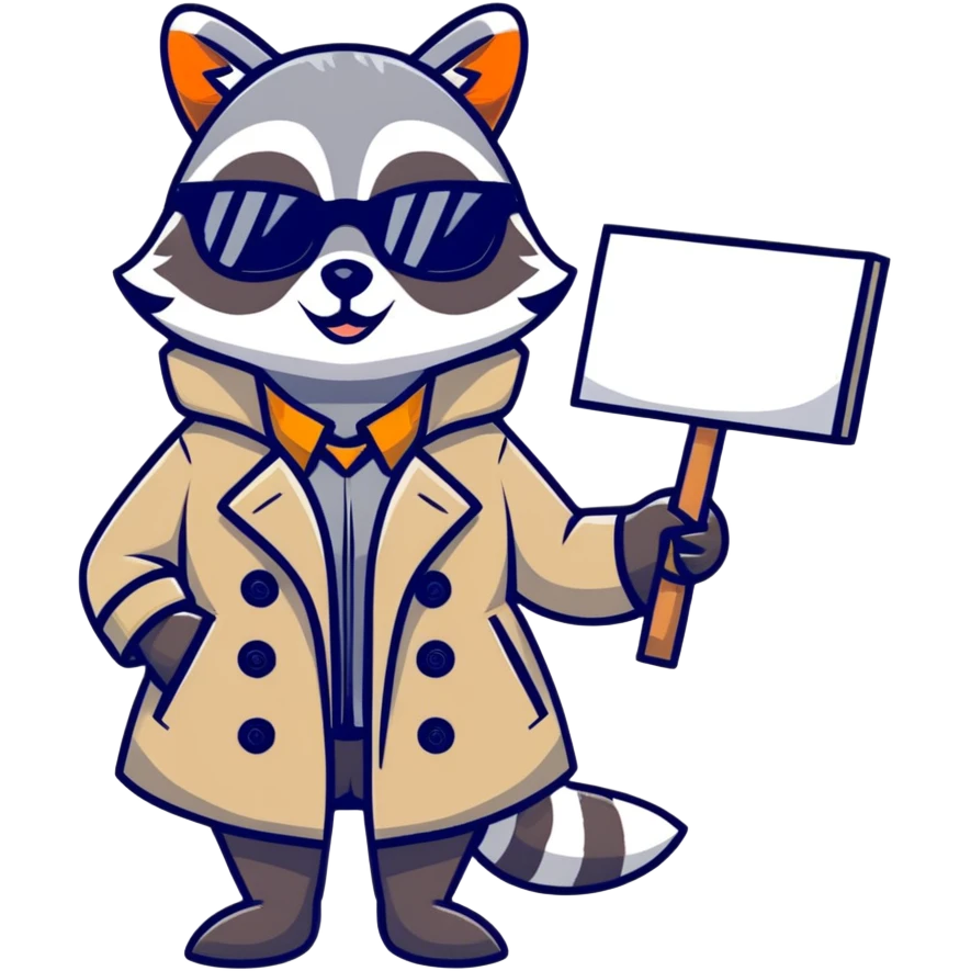 Female raccoon in a trench coat and sunglasses holding a big blank sign   emoji