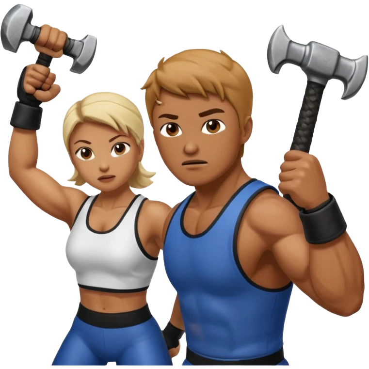 woman fightng man with a hammer emoji