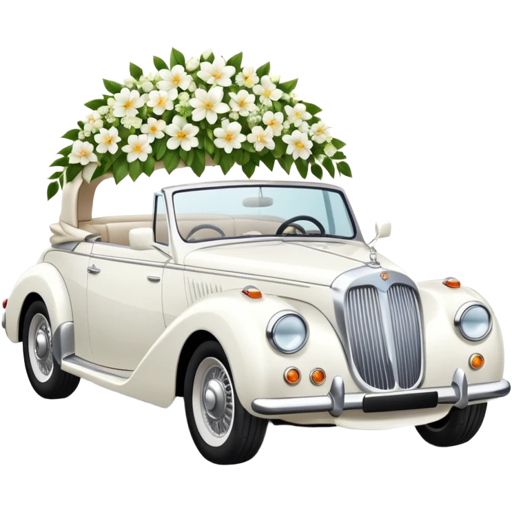 Luxury convertible car with wedding decorations, in profile emoji