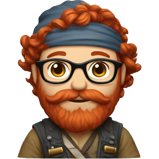 Dwarf with auburn red hair and auburn red beard wearing glasses and a bandana emoji