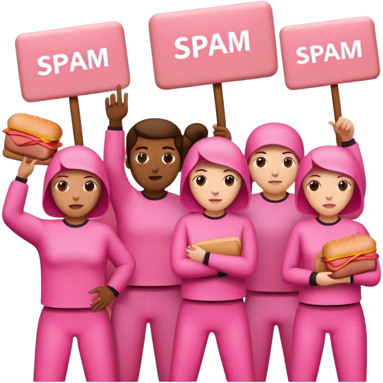 artists in pink protesting for spam meat emoji