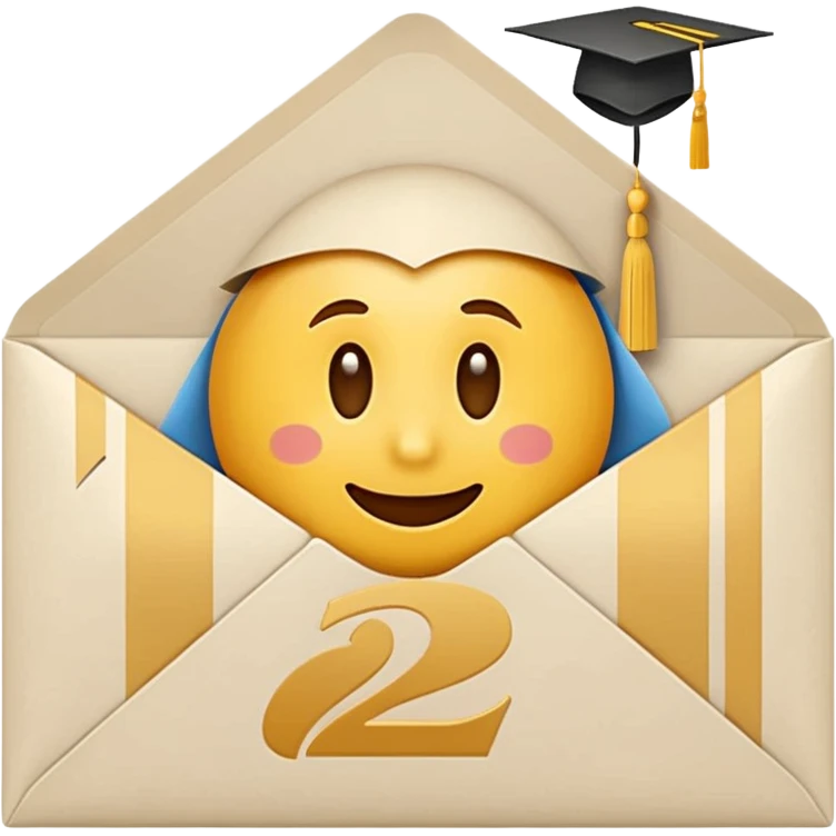 A simple emoji-style icon of a white manila envelope with subtle paper texture, clean edges, and a small graduation NUMBER  2022-photo icon on the front, graduation icon  emoji