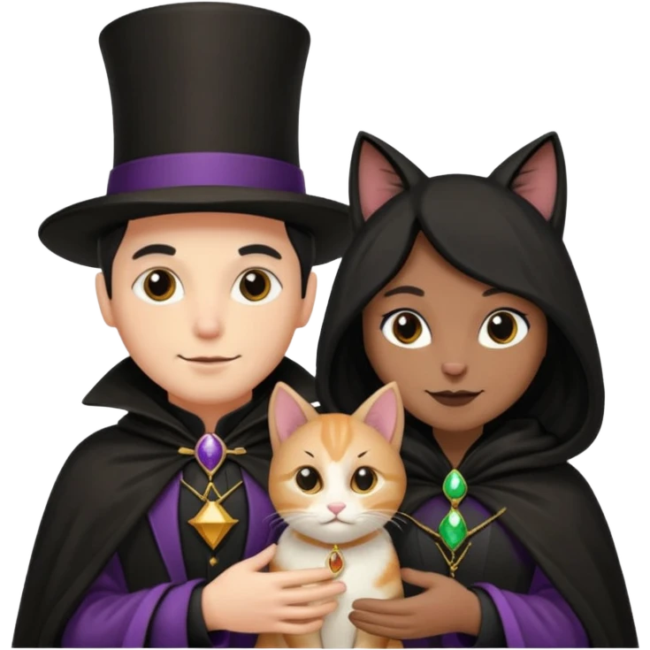 magician couple and their pet cat emoji