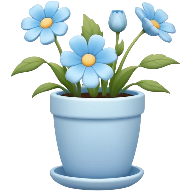 pastel blue flowers growing in a cute pot emoji