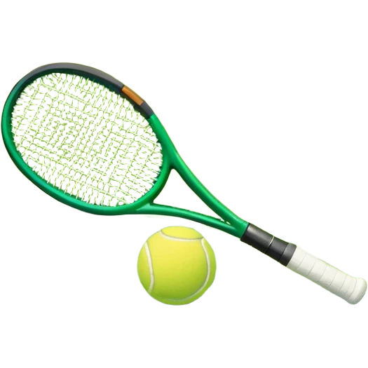 A tennis racket and ball placed on the grass court, with the lines of the court clearly visible in the background. The scene captures the essence of the sport, highlighting the equipment and the vibrant, open atmosphere of a tennis match emoji