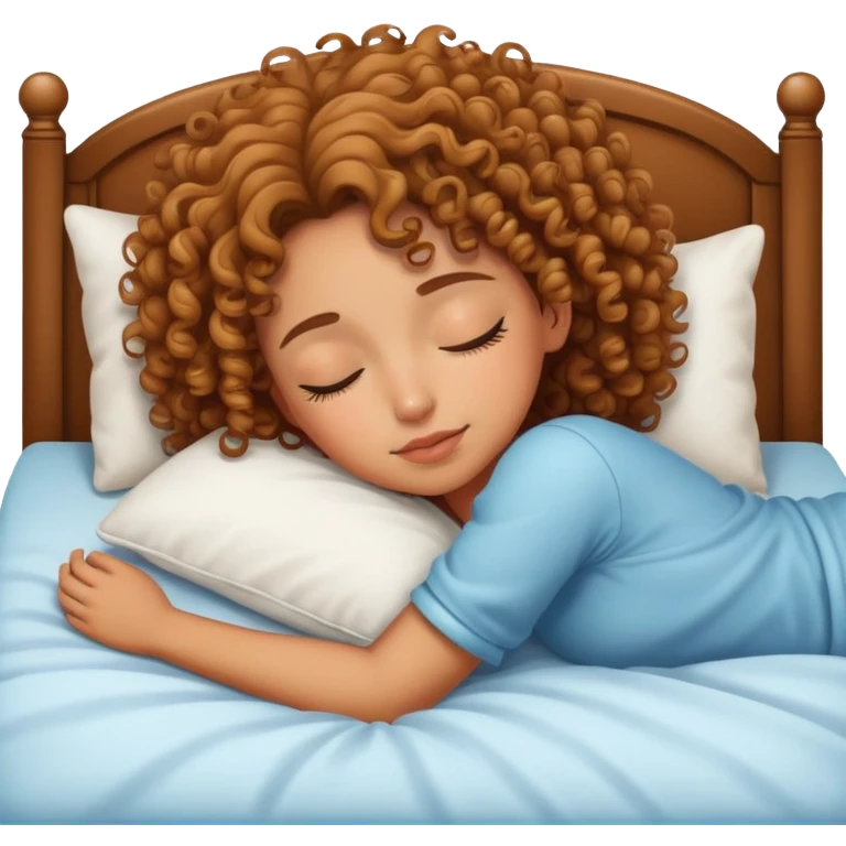Curly girl lying on a bed sleeping emoji