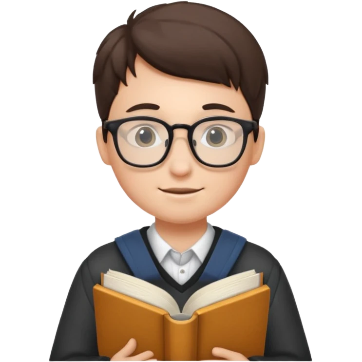A student wearing glasses, hold book in front of their chest emoji