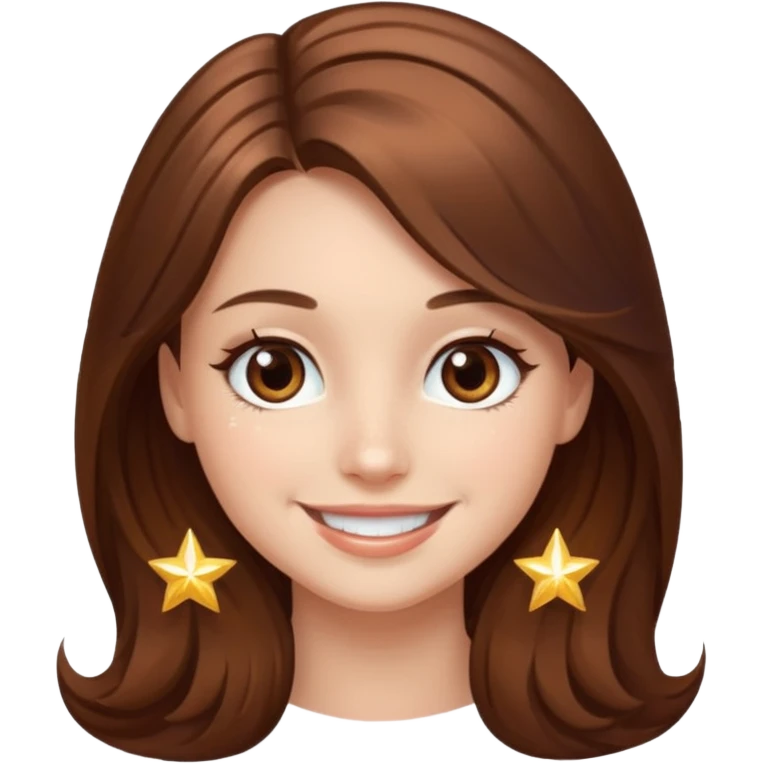 beautiful girl with long and brown hair and brown eyes with sparkles by herside emoji