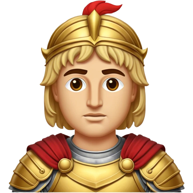 Cinematic Realistic Alexander the Great Portrait Emoji, depicted as a bold, charismatic ancient conqueror in regal armor with a commanding gaze, rendered with lifelike textures and dramatic heroic lighting that captures his legendary ambition. emoji