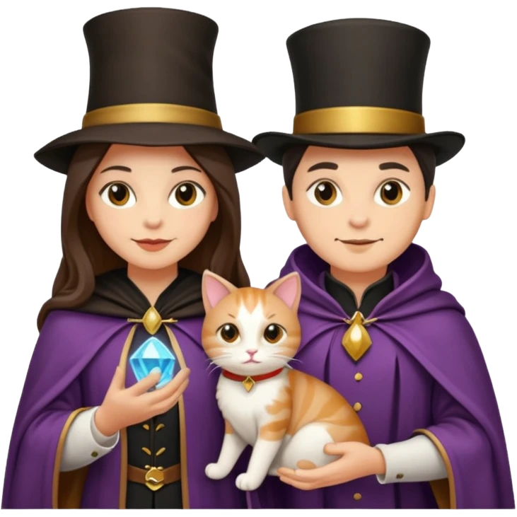magician couple and their pet cat emoji